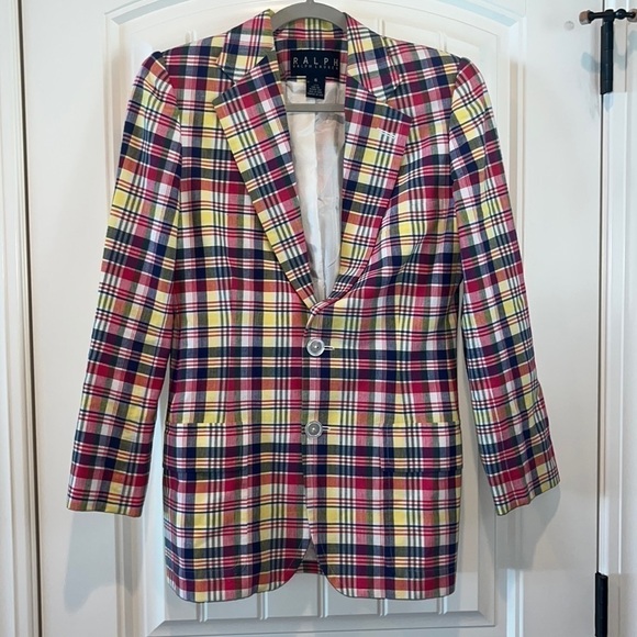 RALPH Ralph Lauren colorful cotton plaid button blazer preppy country club sz 6 - Picture 1 of 12